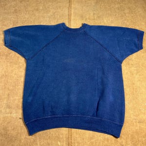 Vintage 60s Blue Sweat Raglan Made in USA Sportswear Athletic Blue