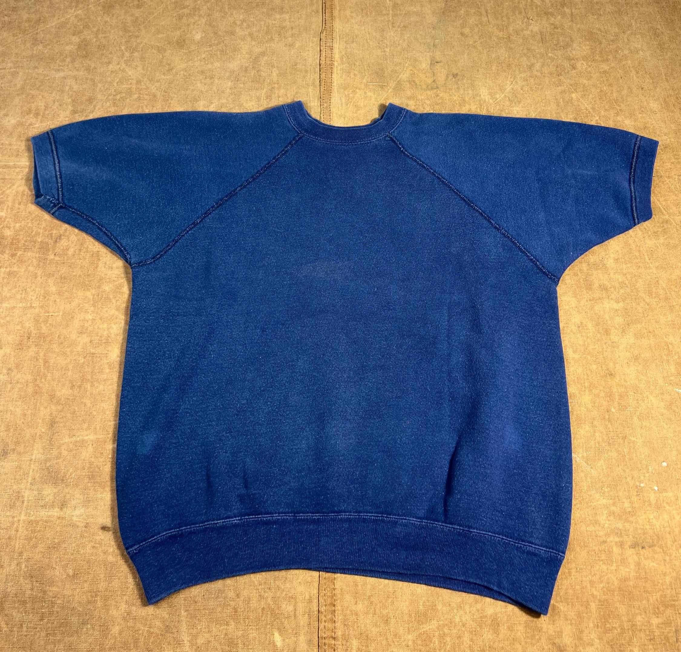 Vintage 60s Blue Sweat Raglan Made in USA Sportswear Athletic Blue