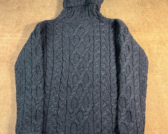 Vintage 80's Aran Sweater Market Cable Fishermen Merino Wool Grey Knit Sweater Small