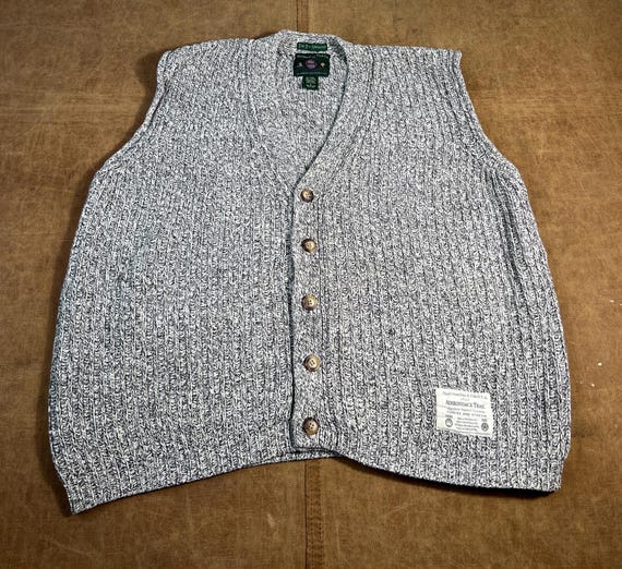 Abercrombie & Fitch, Vintage 80’s 90’s Abercrombie & Fitch Trail Guide Ribbed Texture Big Sweater Basic Essential Grey Button Up Knit Vest Large Mens Chunky Knit