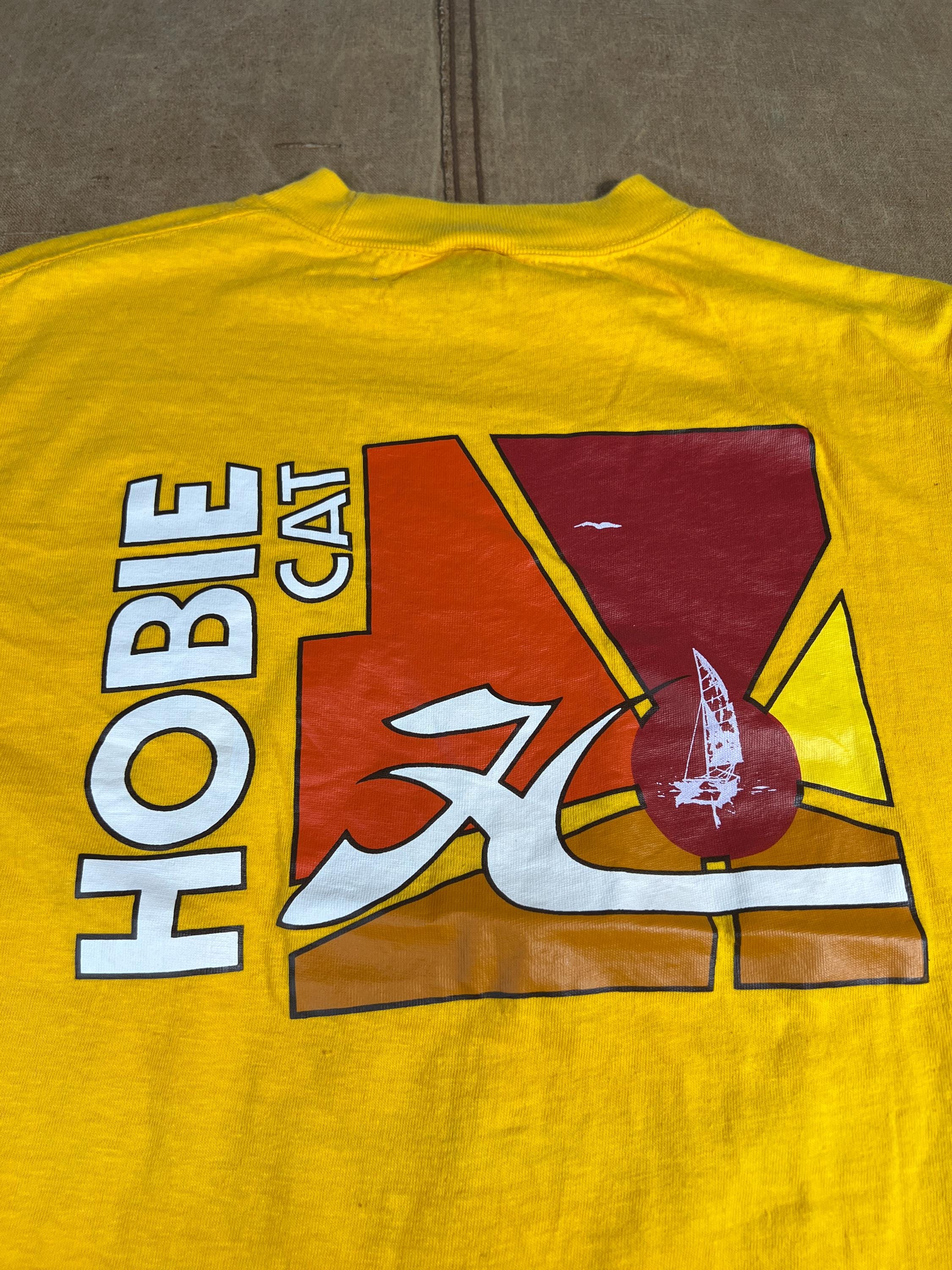 Vintage 80s Hobie Cat Pocket Tee Kayaks Fishing Boat Single Stitch