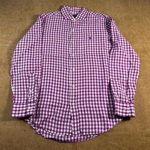 Polo Ralph Lauren Small Pony Plaid Pattern Purple Button Up Shirt Large