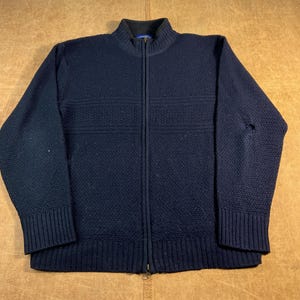 Maglione vintage anni '90 Pendleton in lana Shetland con due tasche, blu navy, con cerniera, taglia L
