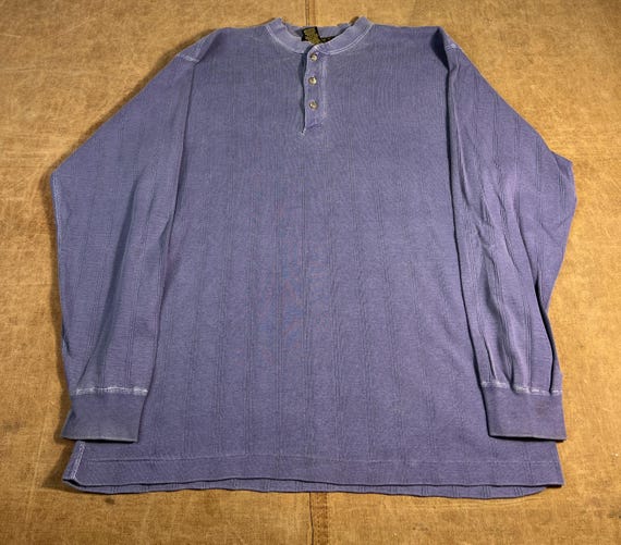 Eddie Bauer, Vintage 90’s Eddie Bauer Henley Button Up Cotton Material Basic Blank Outdoors Casual Hiking Purple Long Sleeve Shirt Small Mens