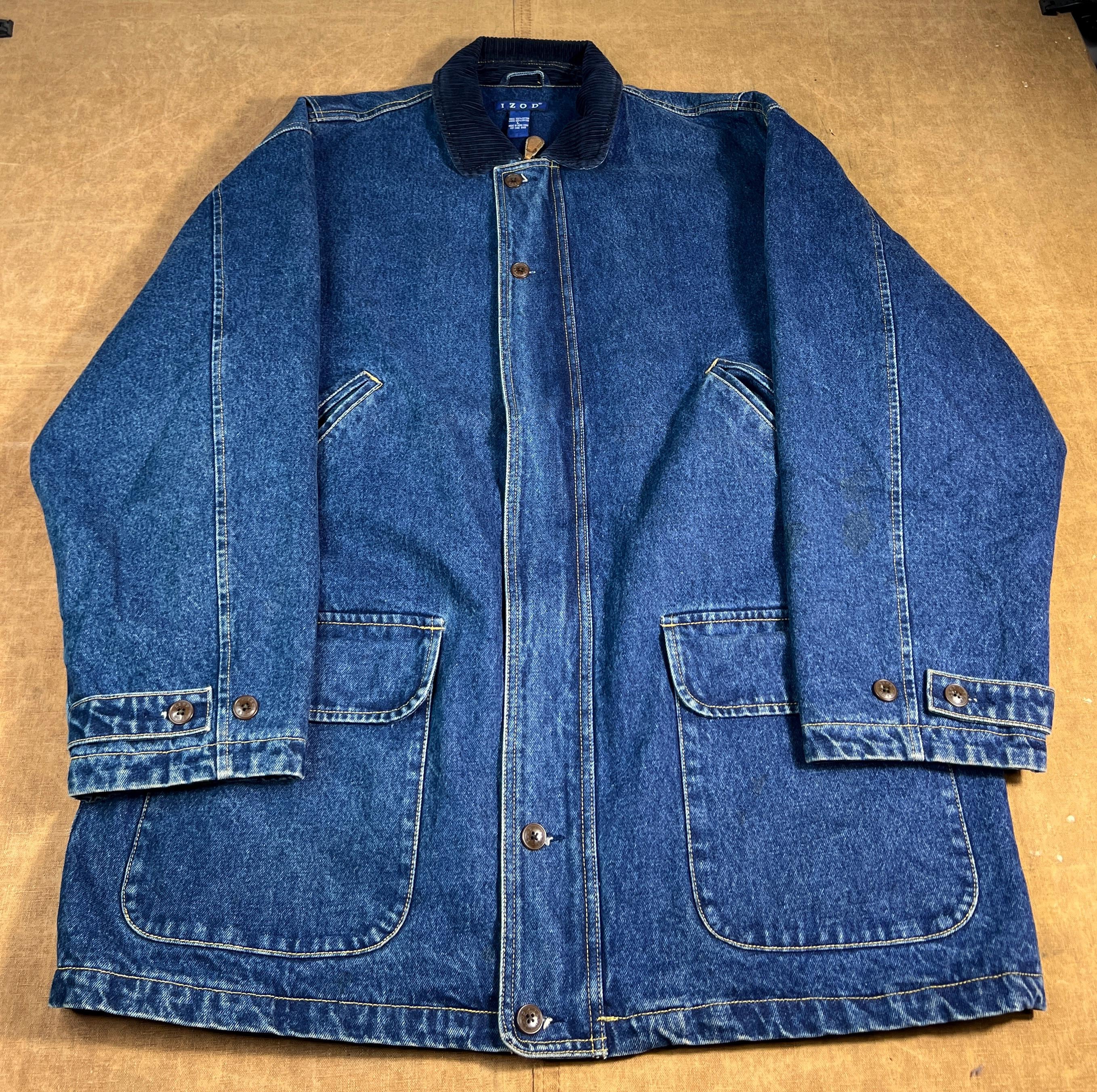 Vintage 80's Izod Lacoste Denim Barn Chore Jacket Hunting Two