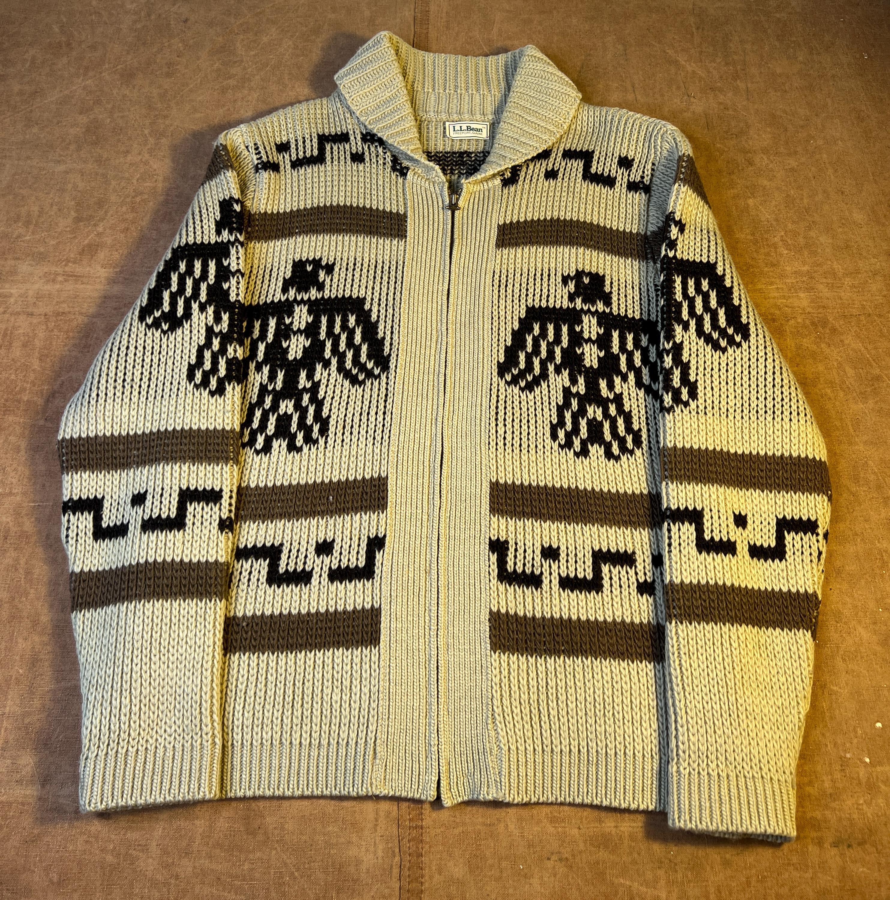 Vintage 70s LL Bean Cowichan Thunderbird Heavy Knit Wool Material