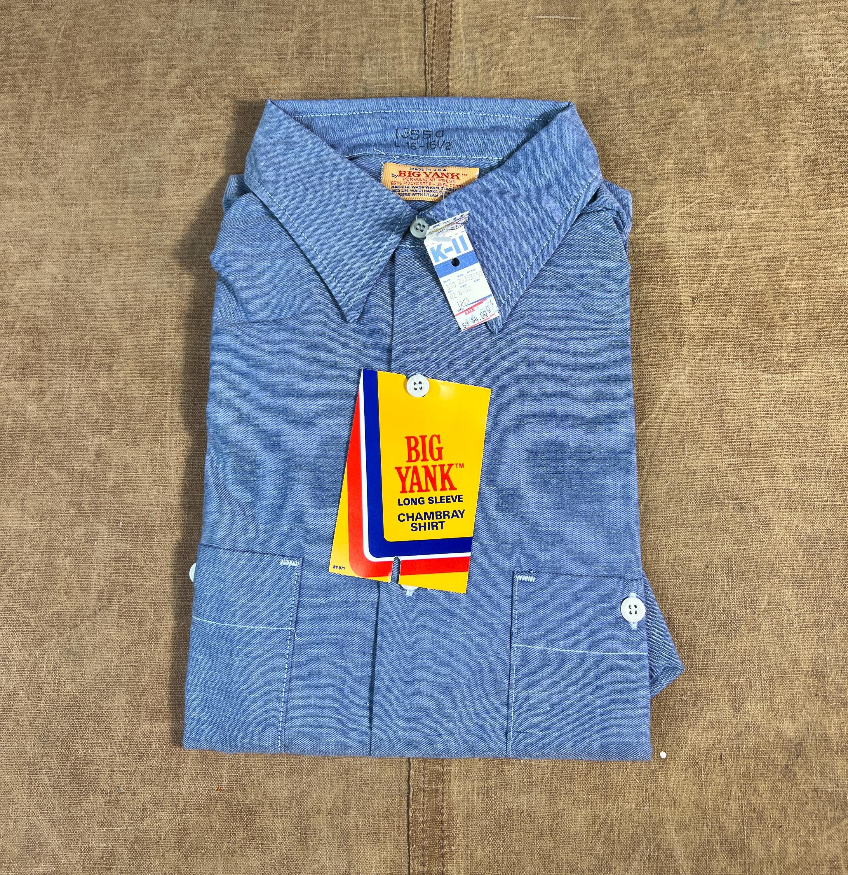 トップス 70s BIG YANK CHAMBRAY SHIRT (made inUSA) Vintage 70's Big Yank Two Pocket Chambray Shirt Dead Stock Western
