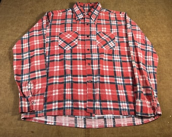 Vintage 60s Chandler Blue Black White Plaid Cotton Flannel Shirt
