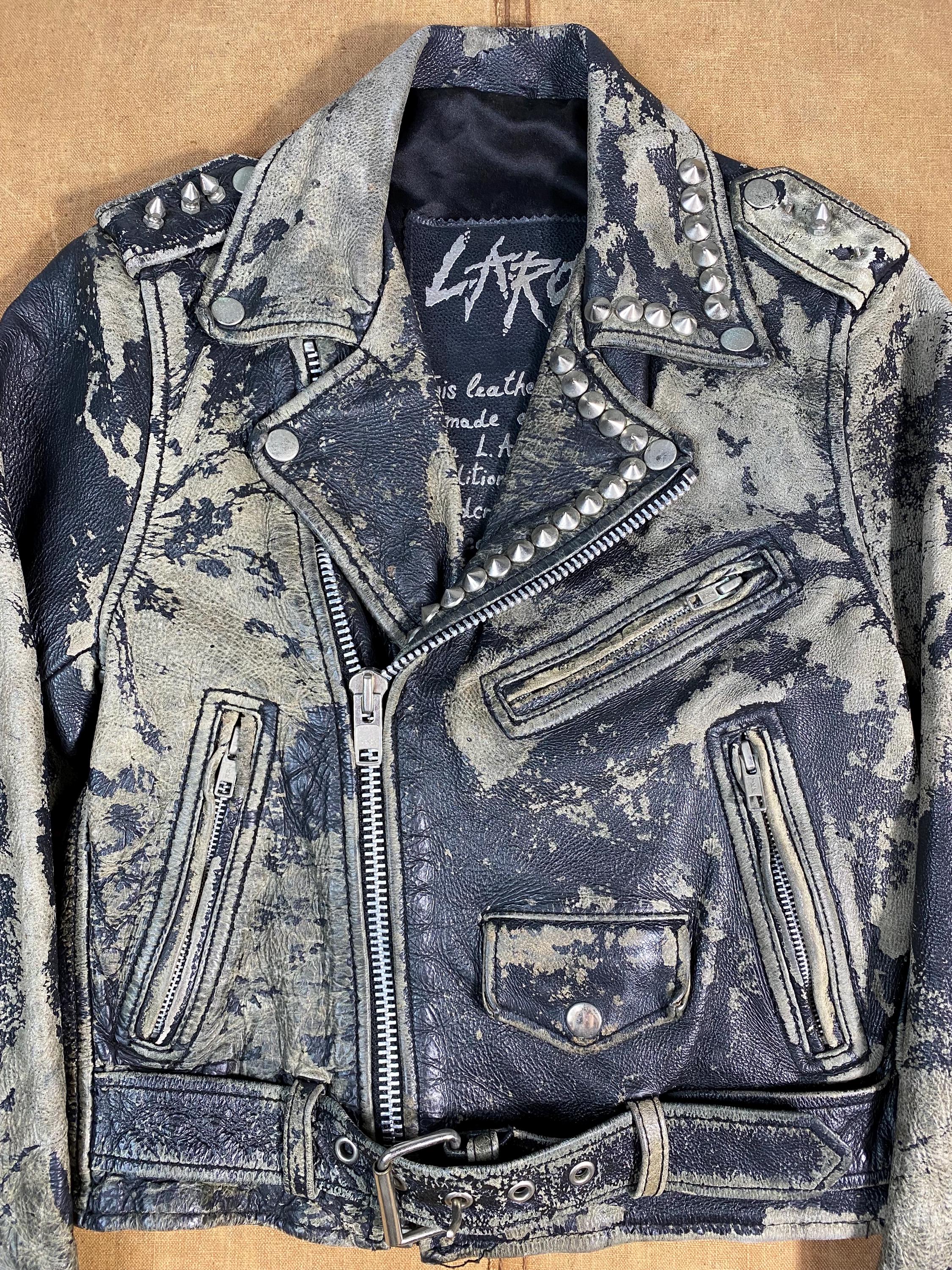 Vintage Worn in Punk Leather Jacket With Studs LAROXX Brand