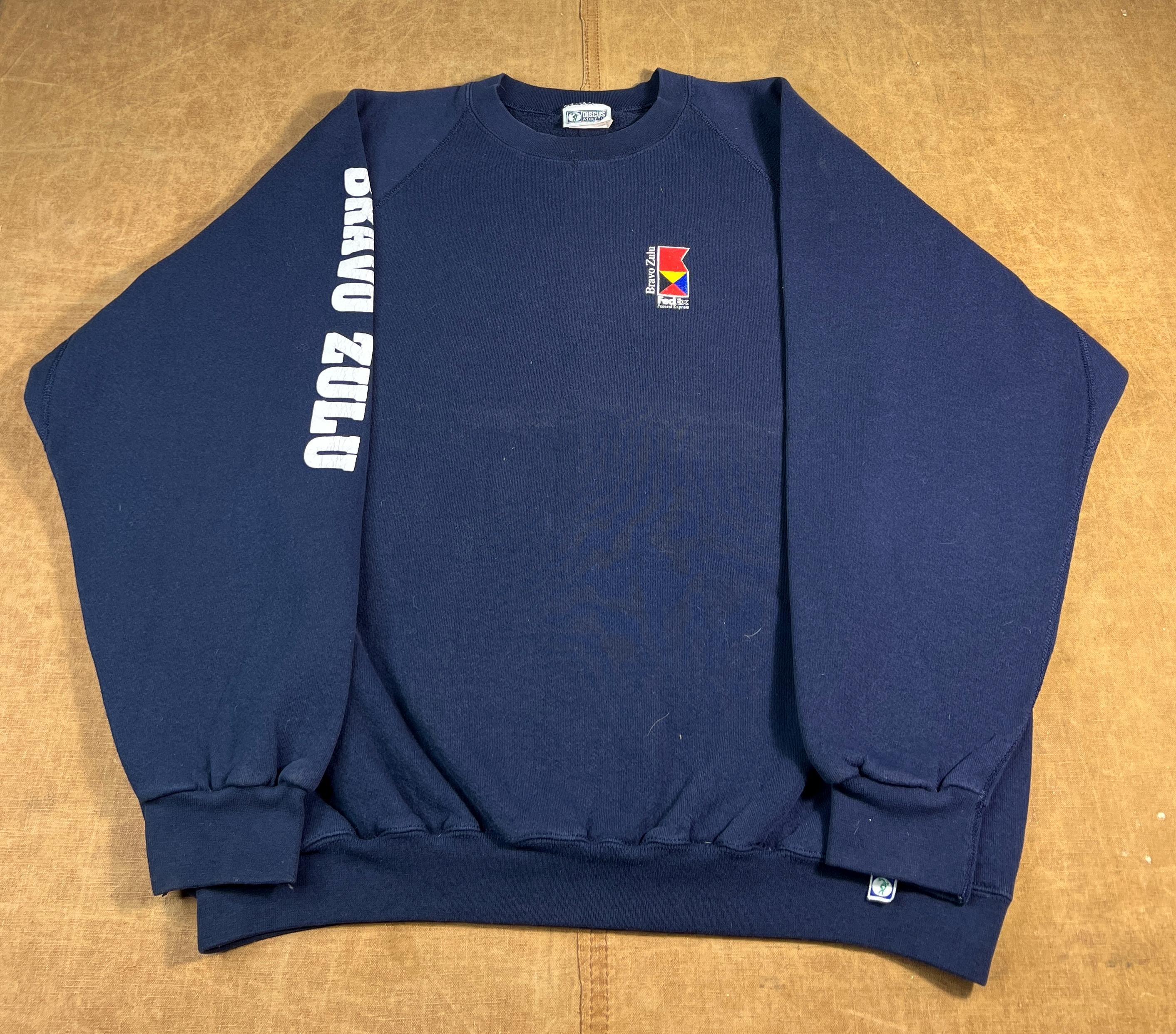Vintage 80's Fedex Mail Service Bravo Zulu Raglan Gusset Navy