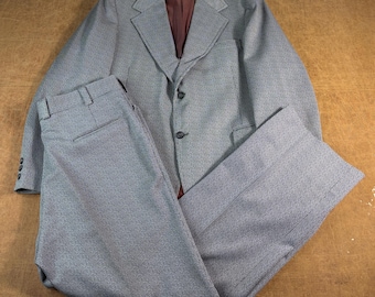 Vintage 70's Two Piece Suit Talon Zipper Abstract Pattern Grey Suit Large, 34 x 31