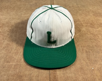 Vintage 70's New Era L Logo Striped Pattern Baseball Sportswear White Fitted Cap Hat Size 7 1/8