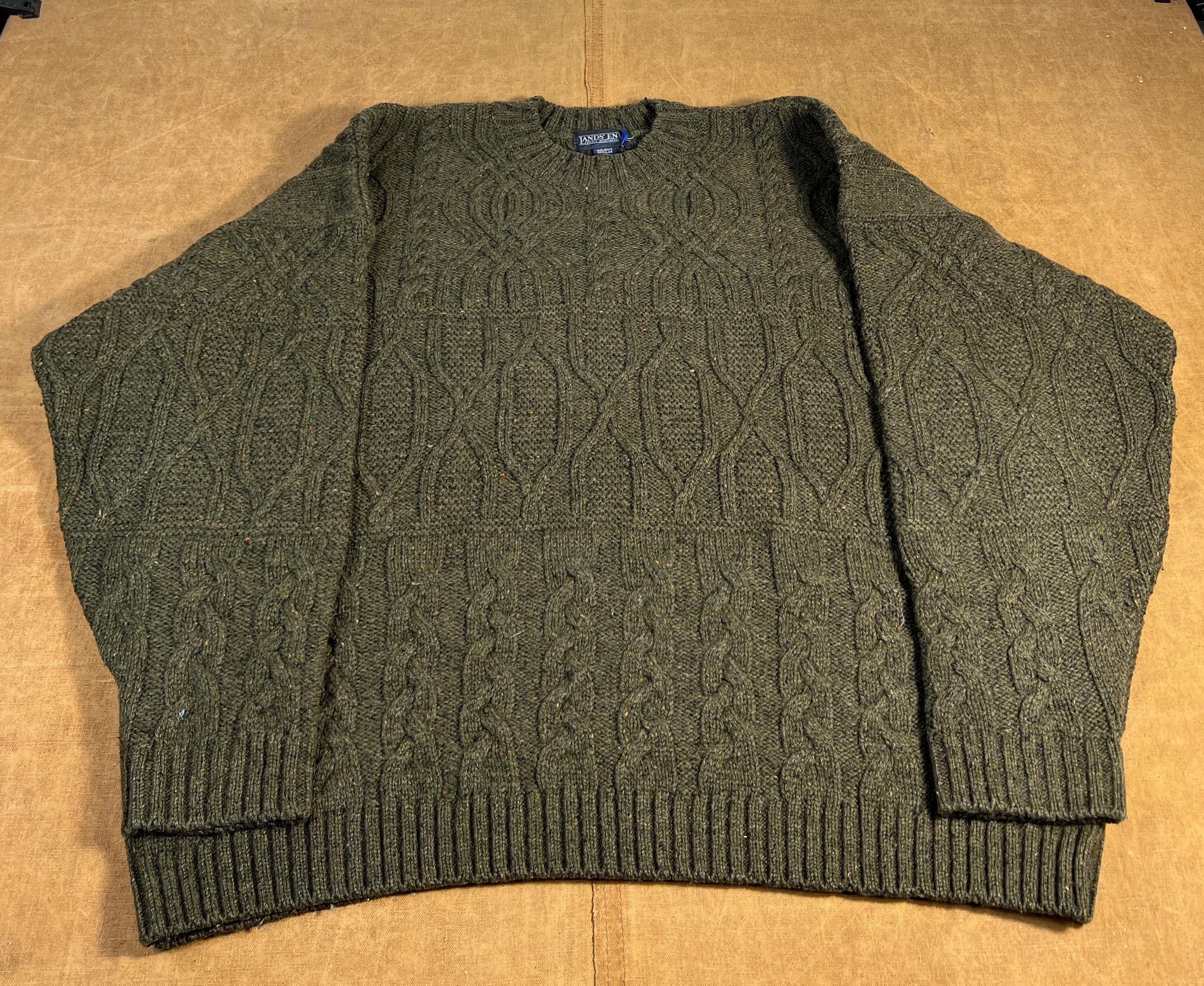 Vintage 80's 90's Lands End Irish Cable Fishermen Wool Silk