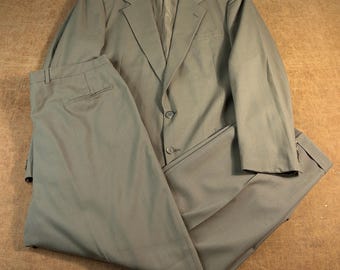 Vintage 80's Perry Ellis Blazer Sport Coat Wool Tan Two Piece Suit Extra Large, 37 x 31