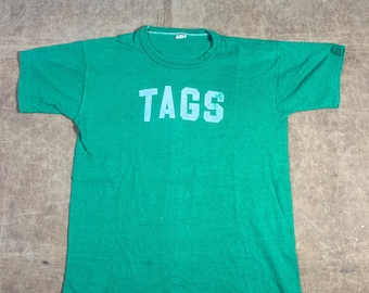 Vintage 60’s 70’s 100% Cotton Russell Athletic Texas Swimming High School Sportswear Made in USA Green Graphic T Shirt Large Mens