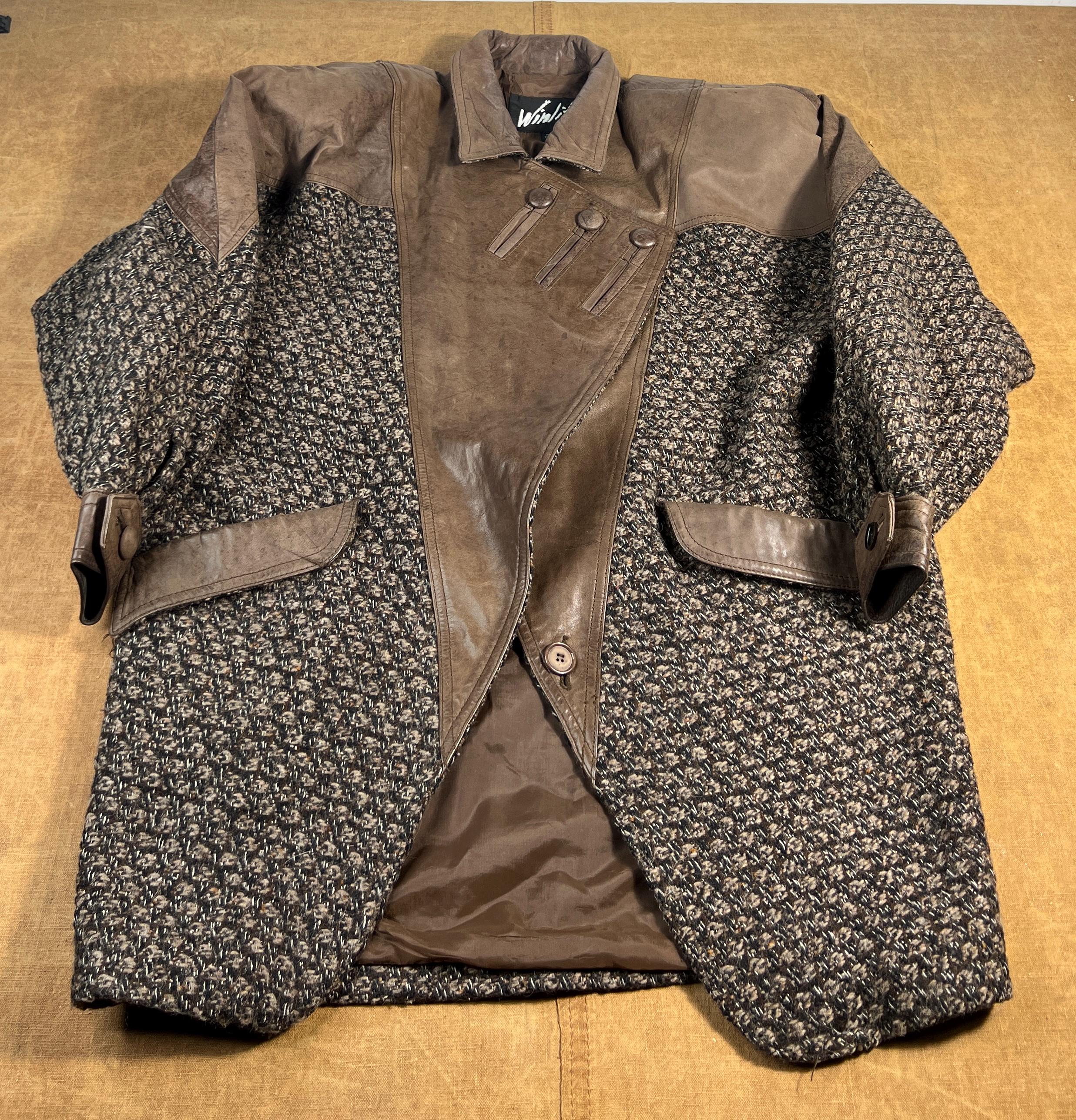 Vintage 80's Winlit Two Pocket Geometric Pattern Leather Wool