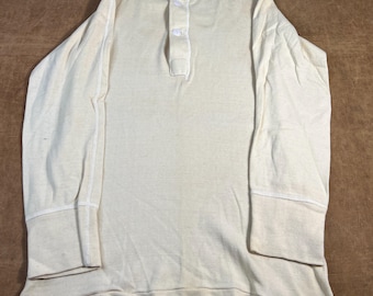 Vintage 50’s Military Thermal Under Shirt Army Thermal Military Wool Cotton White Long Sleeve Shirt Medium Henley