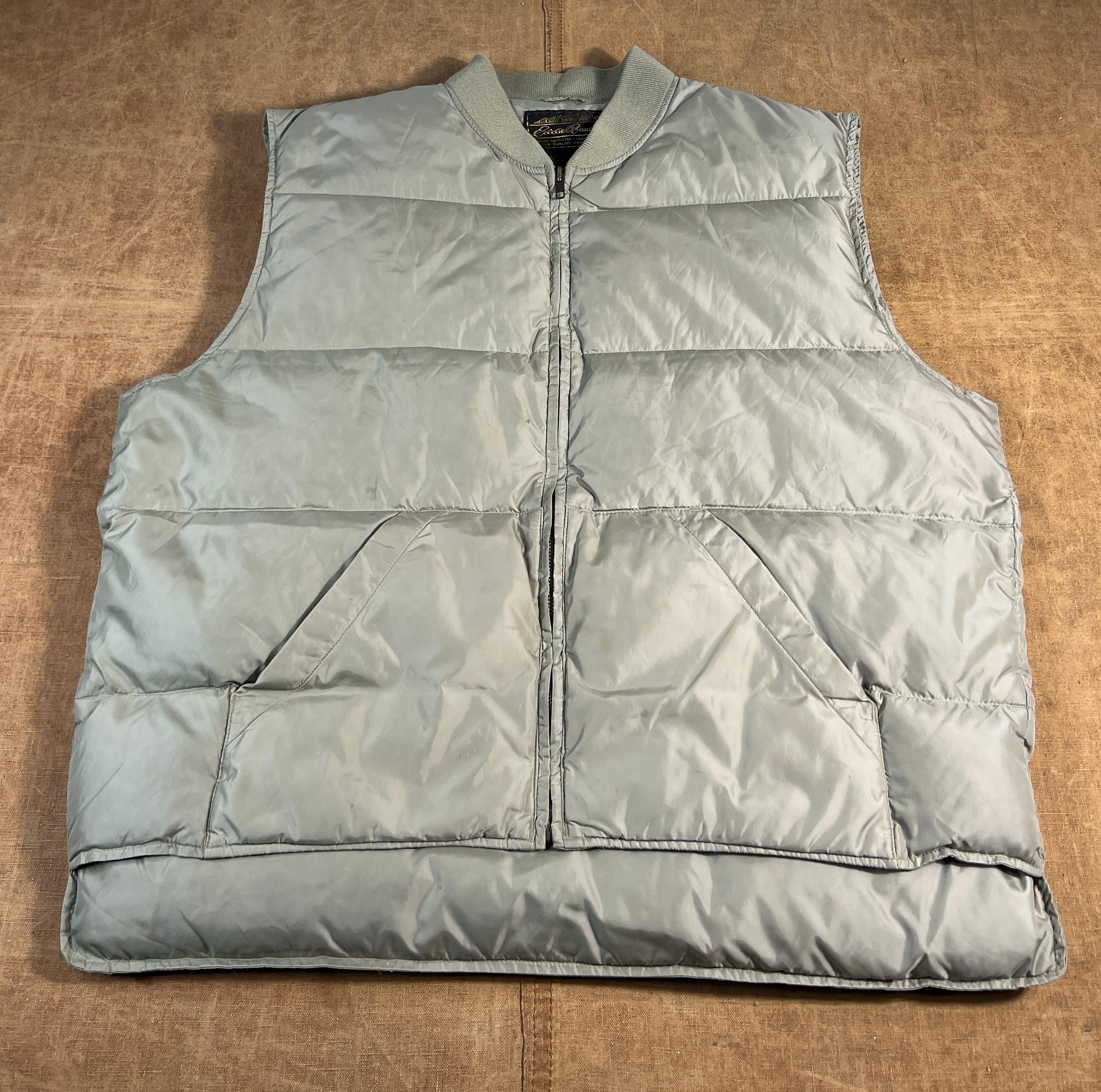n*2様 80s Eddie Bauer BlizzardMaster Vest Vintage 80's Eddie Bauer Two Pocket Puffer Goose Down Grey Zip up
