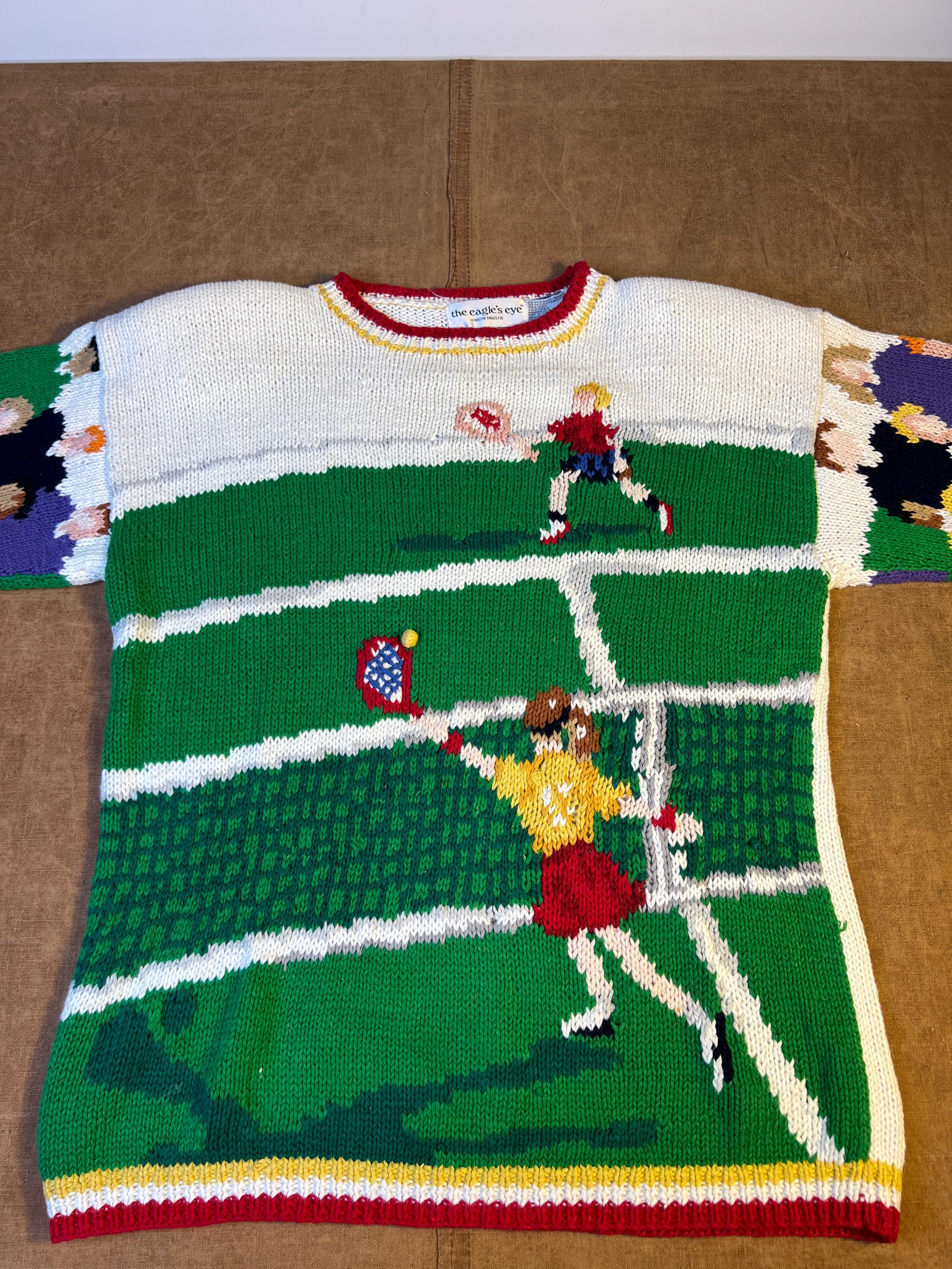 ニット 古着 90s The Eagle's Eye モノポリー 総柄 レア L Vintage 80's 90's the Eagles Eye Tennis Sportswear Athletic