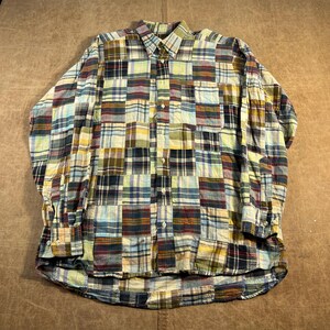 Vintage 90's Carroll & Co One Pocket Patchwork Plaid Made in USA Multi Color Button Up Shirt Large