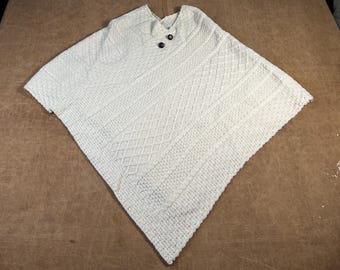 Vintage 80er Jahre Gallagher Zopfmuster Reine Schurwolle Made in Irland Tan Strick Poncho OSFA