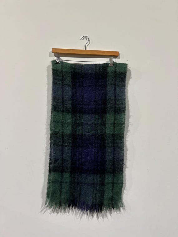 Vintage 60's St Michael Mohair Wool Shaggy Plaid Pattern Green