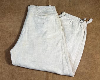 Vintage 1900’s Linen Nickers Trousers Ankle Cinches Bone Buttons White Trouser Pants 28 x 22 1910’s 1890’s victorian