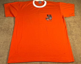 Vintage 80's Oneita Power Tiger Cubs Boy Scouts Ringer Made in USA Orange Graphic T Shirt Extra Large Mens