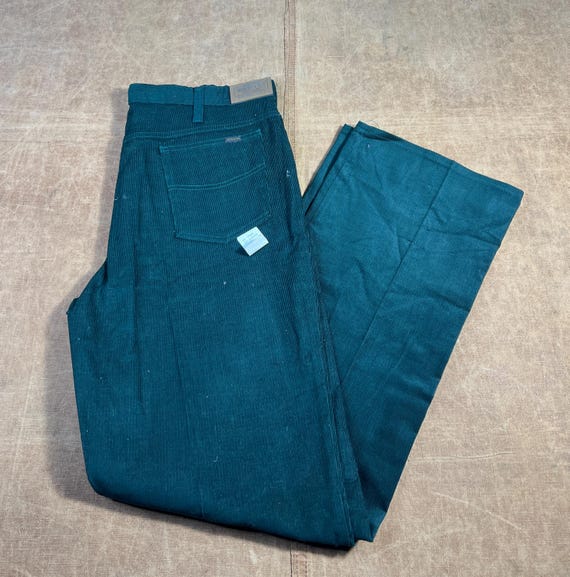 Sears Roebuck, Vintage 70’s Sears Roebucks Regular Fit Corduroy Pattern Made in USA Dead Stock Green Trouser Pants 38 Waist Mens