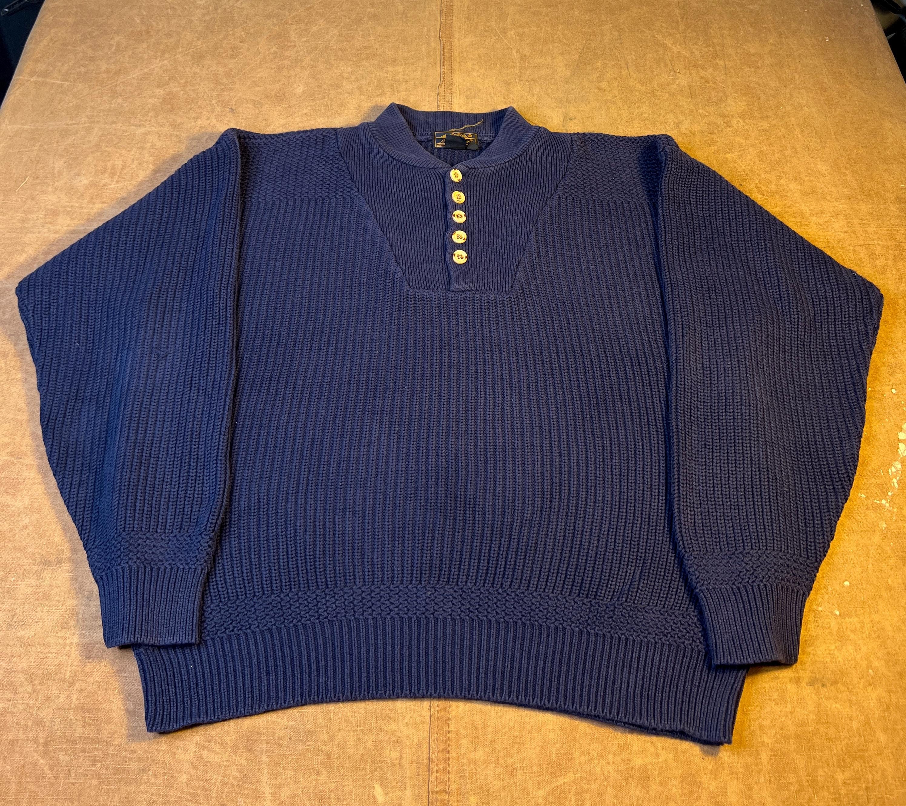 Vintage 80's 90's High Neck Sweater Eddie Bauer Henley Button up