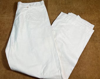 激レア50s US NAVY WHITE COTTON TROUSERS L True Vintage 50s US Navy White Cotton Sailor's Bell Bottom Baggy