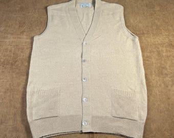 Vintage 80er Jahre Peter Scott Camel Haar Zwei Taschen Strickweste Scotland Tan Button Up Weste Large