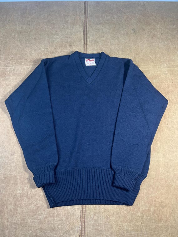 Vintage 50s Navy Lasley Knitting Co Seattle Collegiate V Neck Sweater Large Mens