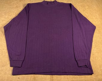 Vintage 80er Jahre Sak's Fifth Avenue 100% Baumwolle Basic Blank Lila Langarm Shirt Large
