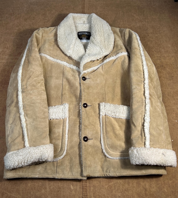Vintage 70s Sears Western Outdoors Wear Two Pocket Suede Leather