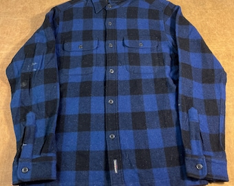 Chemise à manches longues bleue Abercrombie & Fitch vintage des années 90, motif à carreaux en laine, viscose et flanelle de laine Medium