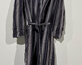 Vintage 50's Cotton Flannel Robe Two Pocket Striped Pattern Sleepwear Multi Color Belted Pajama OSFA