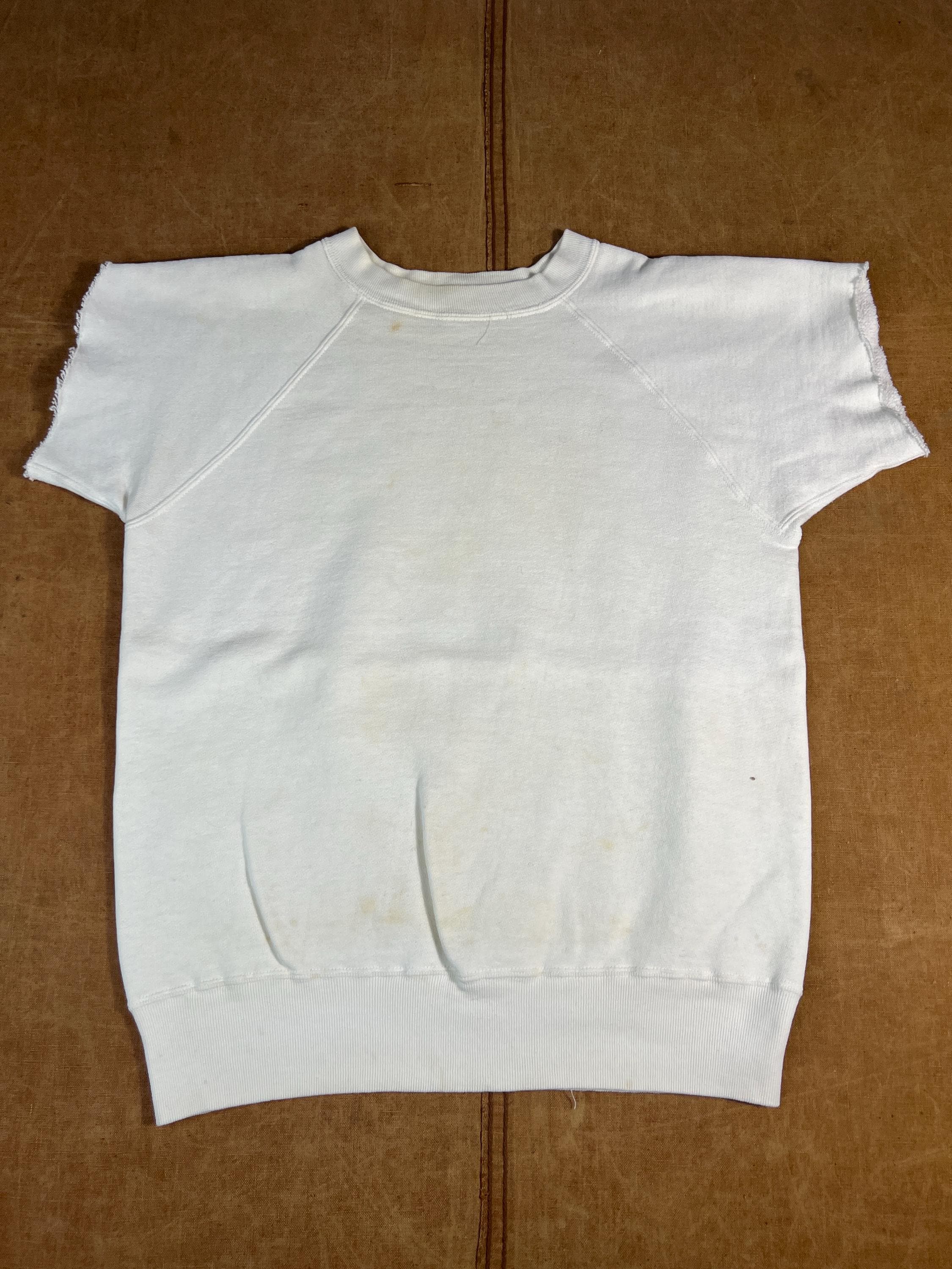 Vintage 50s Pennys Sweat Raglan Cotton Material Made in USA White