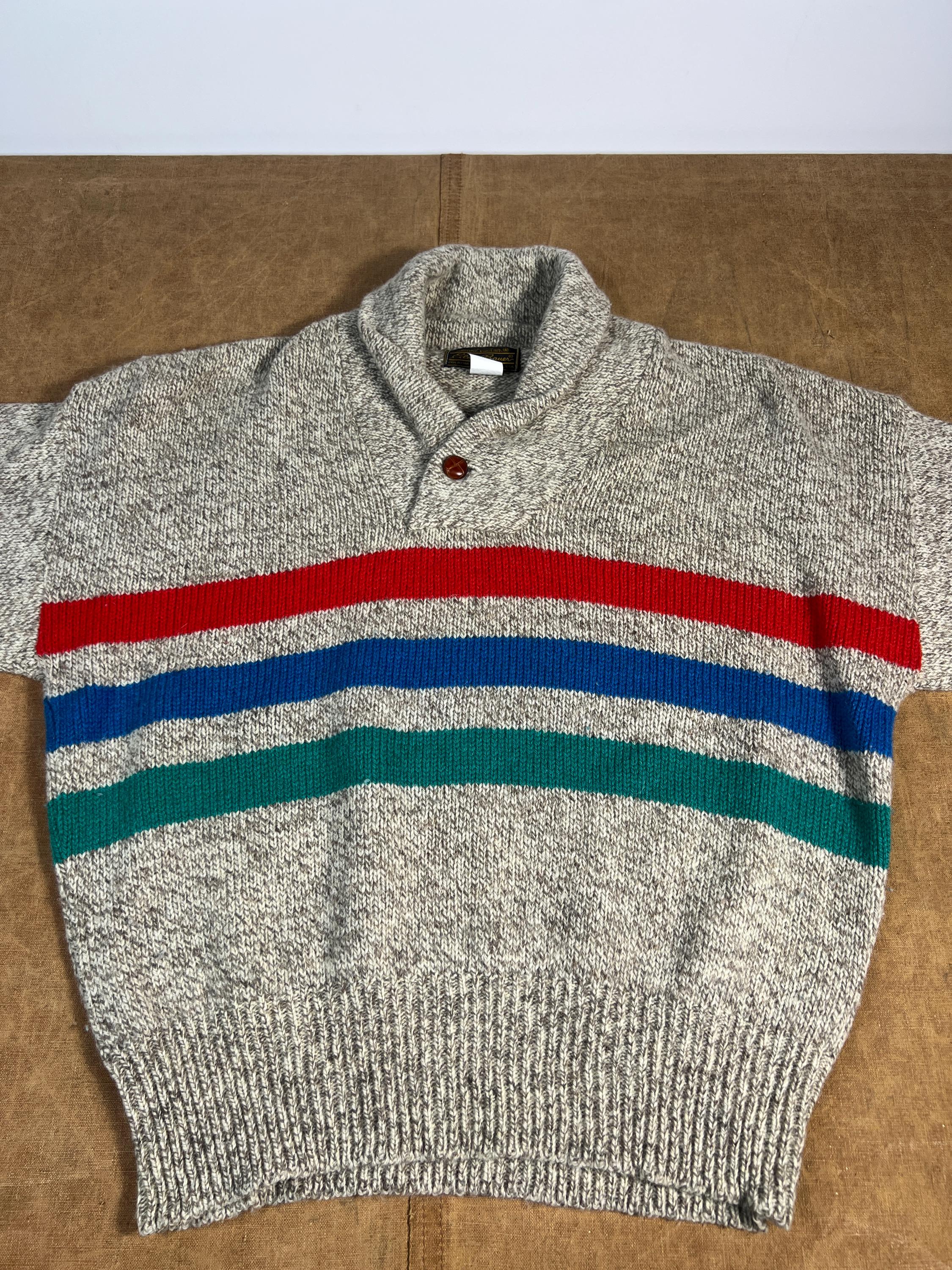Vintage 80s Eddie Bauer Shawl Collar Striped Pattern Made in USA 