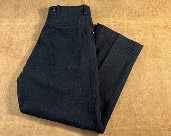 Vintage 50er 60er Jahre Regular Fit Jagd Plissee Stil Dicke Wolle Material Schwarze Hose Hose 34 x 28,5