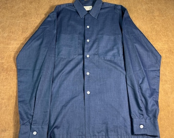 Vintage 60’s Ivey Of Raleigh Two Pocket Styled By Donegal Dacron Cotton Workwear Loop Collar Blue Button Up Shirt Medium Mens