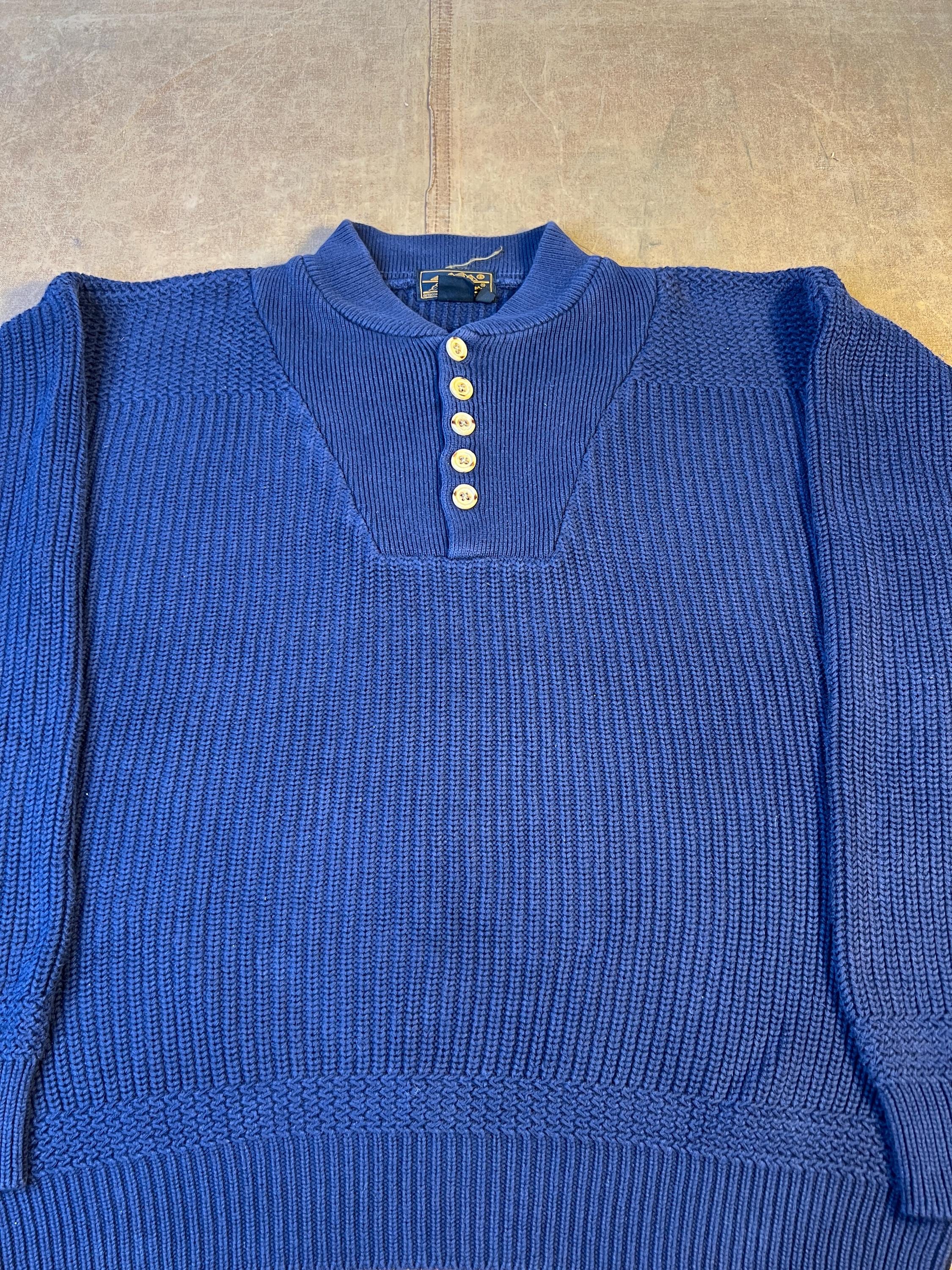 Vintage 80's 90's High Neck Sweater Eddie Bauer Henley Button up