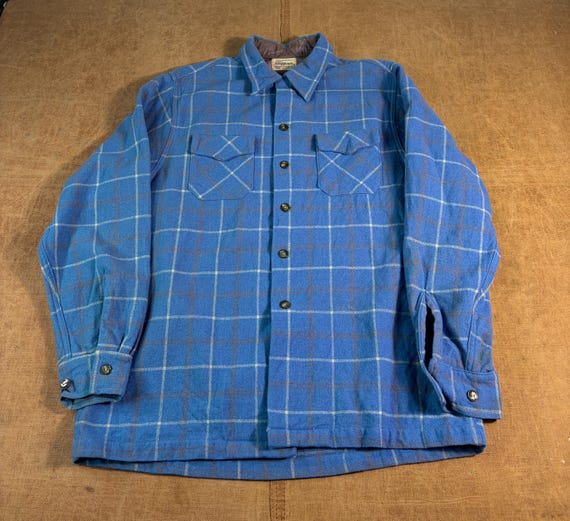 Chippewa, Vintage 50's Chippewa Woolen Mills Two Pocket Plaid Blue Button Up Flannel Shirt Large