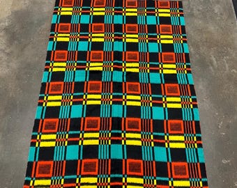 Vintage 60er 70er Geometrisches Quadrat Muster Mehrfarbige Decke OSFA Camp Decke