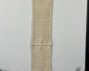 Vintage 80's Aran Sweater Market 100% Merino Wool Made in Ireland Beige Scarf OSFA Cable Knit Fisherman