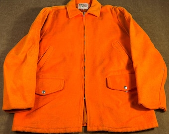Vintage 50er 60er Jahre North Country Sportswear Vier Taschen Nylon Poly Material Talon Reißverschluss Jagd Orange Zip Jacke Extra Groß