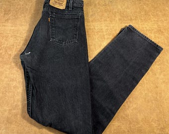 Vintage 90er Jahre Levis 505 Regular Fit Orange Tab Made in USA Baumwollmaterial Schwarz Denim Jeans 34 x 34