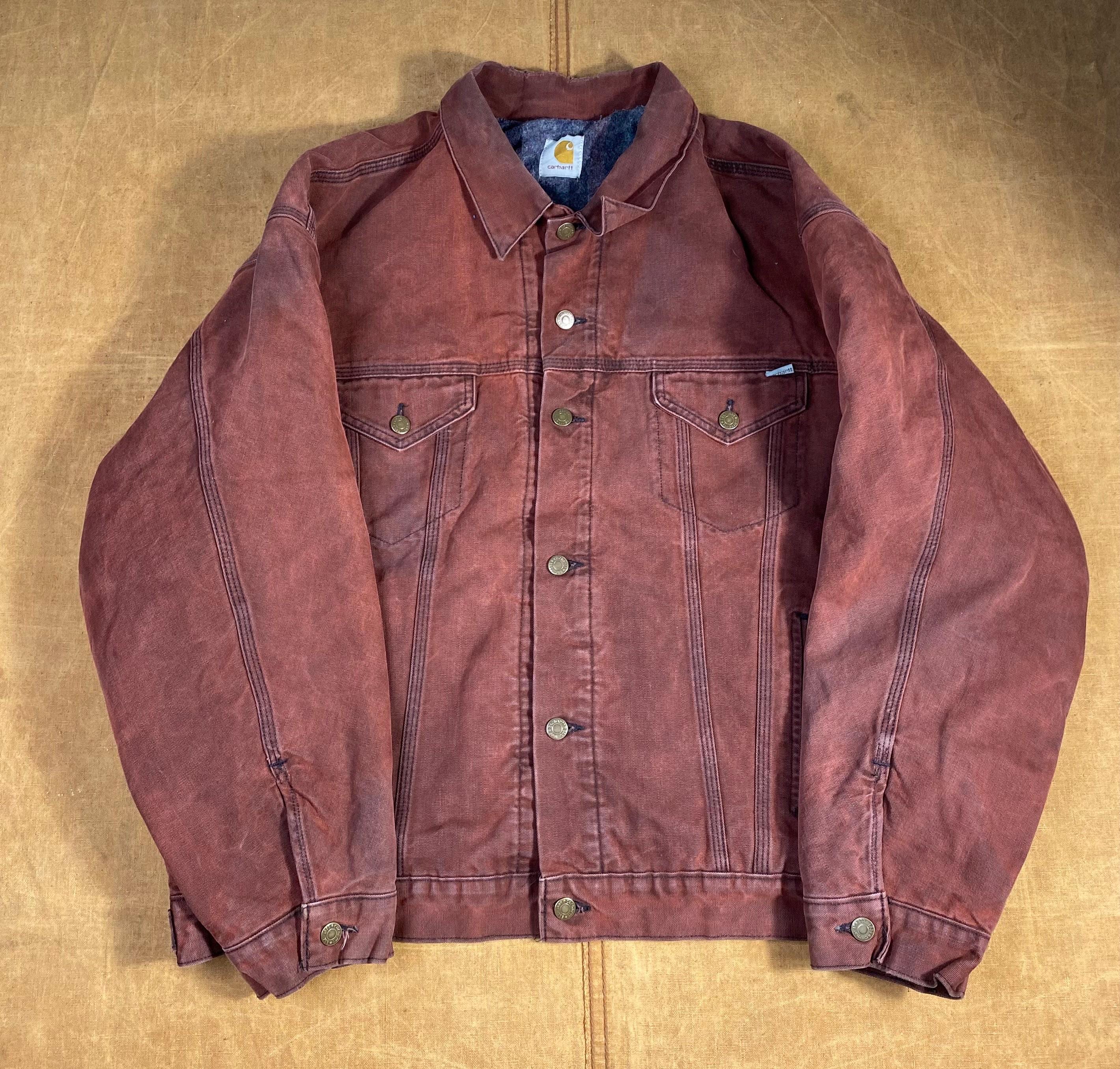 Rare 90's Carhartt Blanket Lined Trucker Jacket Vintage Crimson