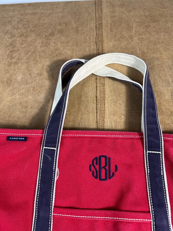 Vintage 90's Lands End Boat and Tote Canvas Red Tote Bag OSFA