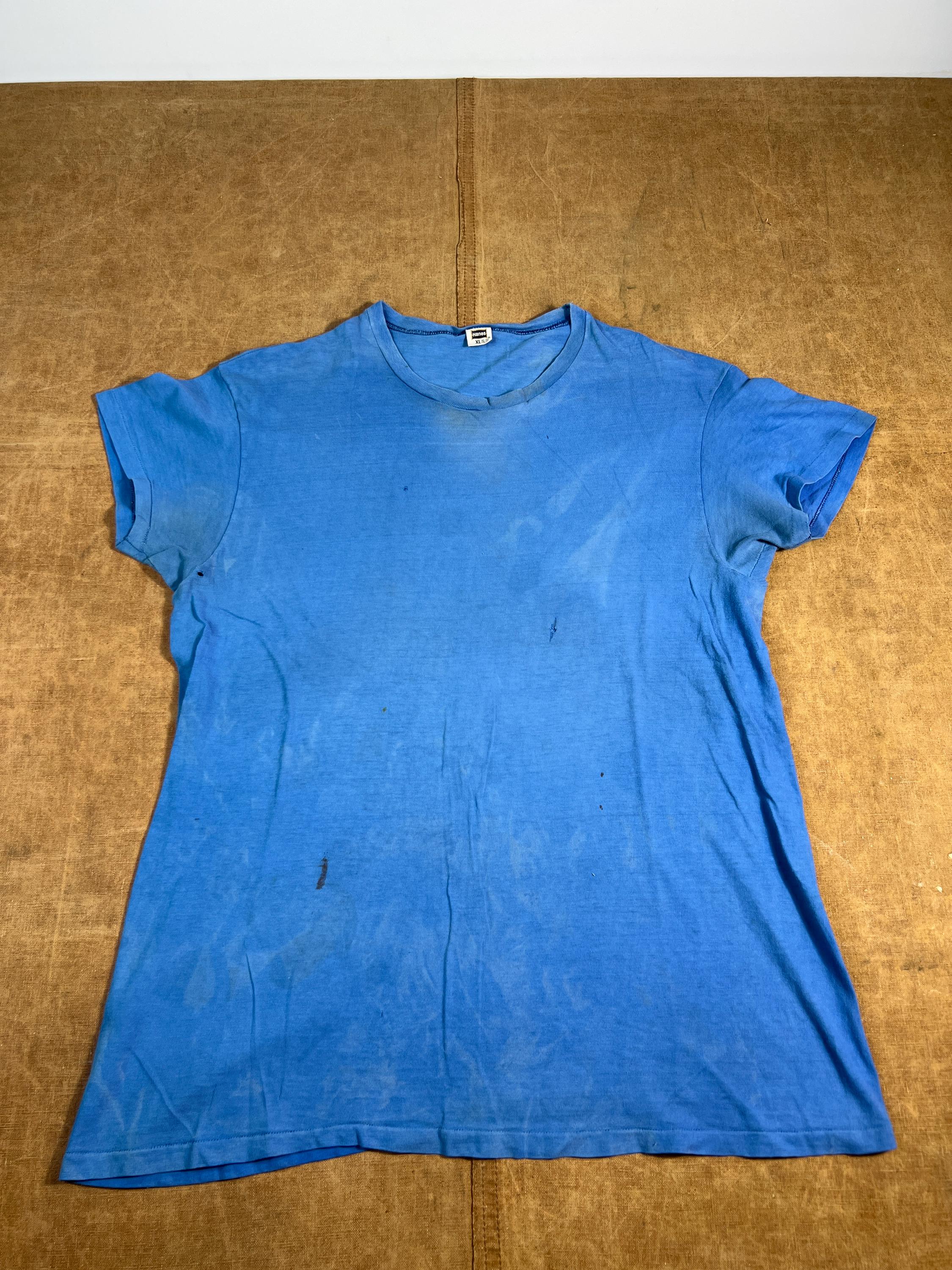 Vintage 60's 100% Hanes Basic Blank Distressed Faded Style Made in